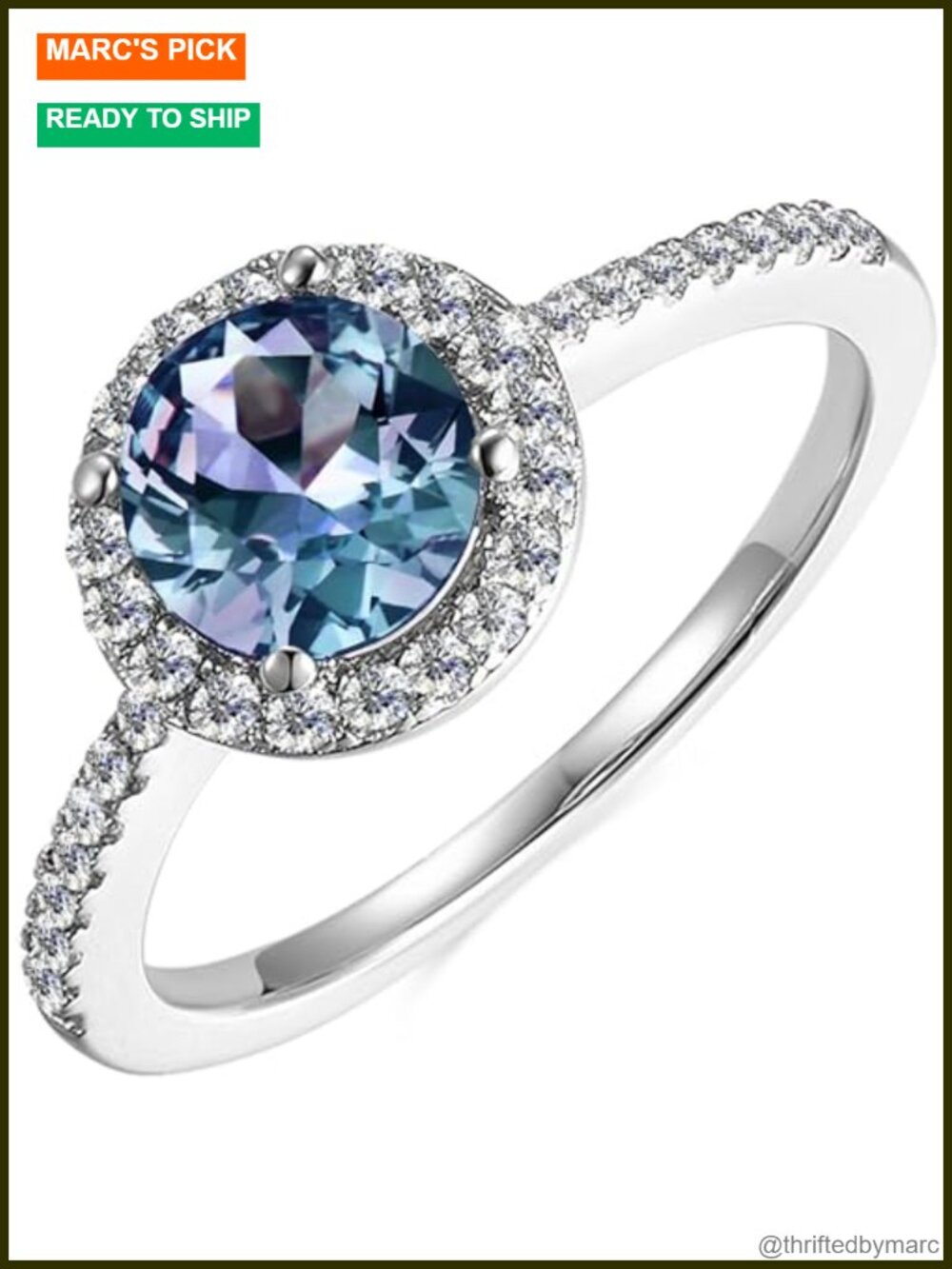 Sterling Silver Alexandrite Halo Engagement Ring June Birthstone